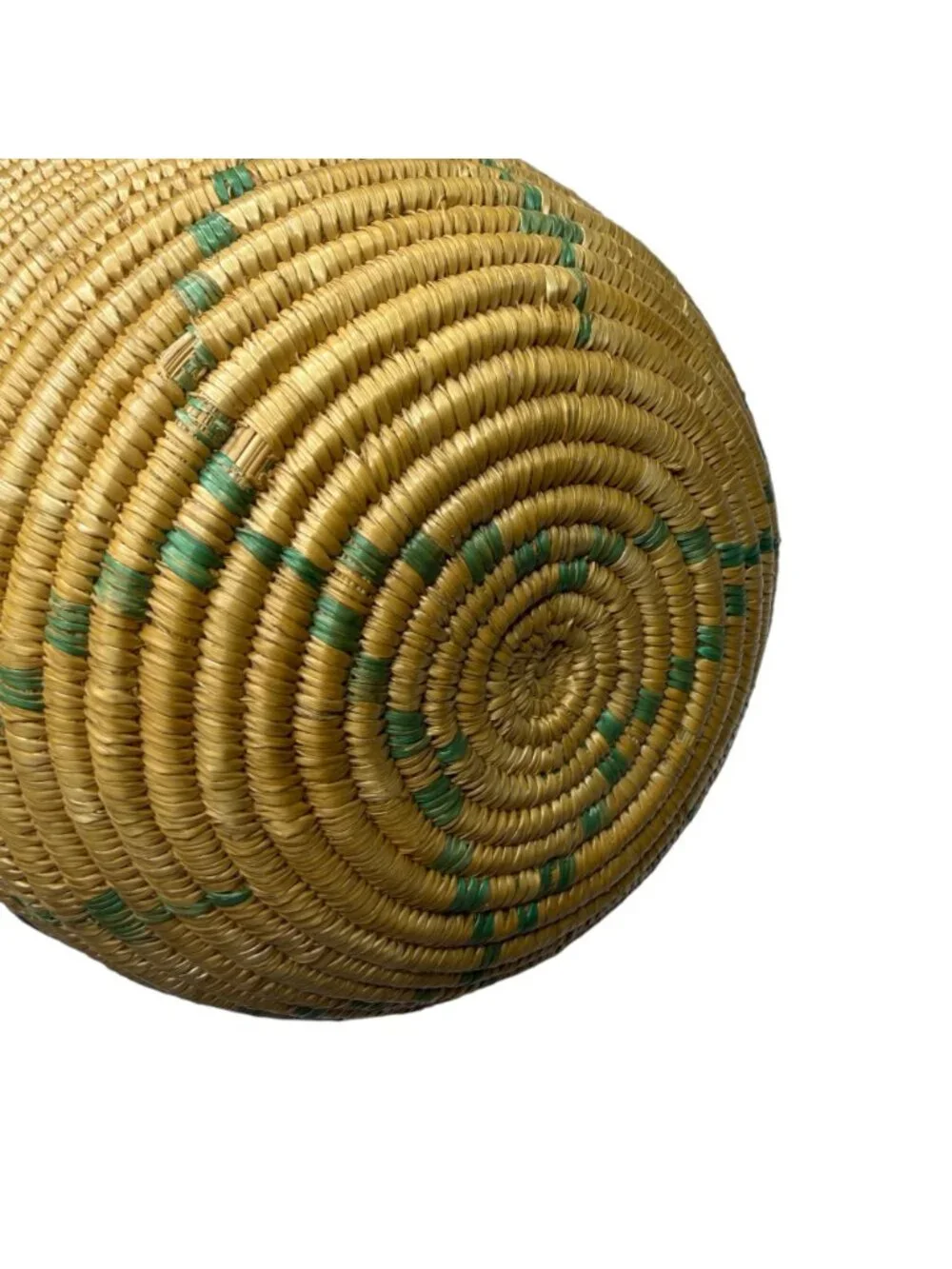 Vintage Handwoven Coiled Basket Bowl Geometric Green Accent Southwestern Boho 7.